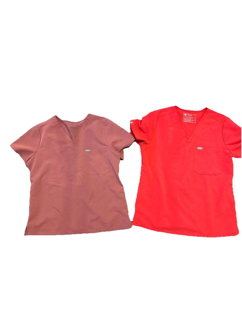 Set of Two Women’s Figs Scrub Tops, Rose and coral, Medium M EUC
